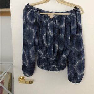 Michael Kors blue tie-dye off the shoulder top
